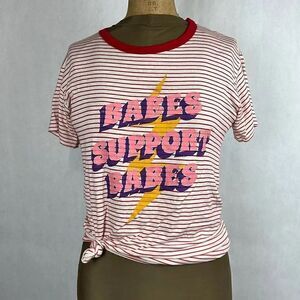 Babes Support Babes Striped Tshirt Sz S Zutter USA Girl Power Tee Red Ringer